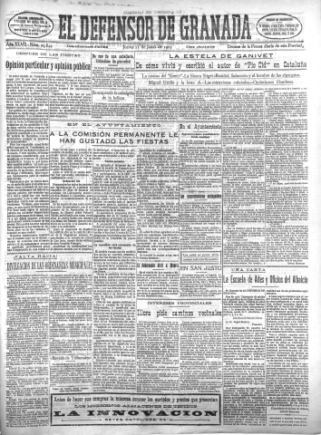 'El Defensor de Granada  : diario político independiente' - Año XLVII Número 23844 Ed. Mañana - 1925 Junio 25
