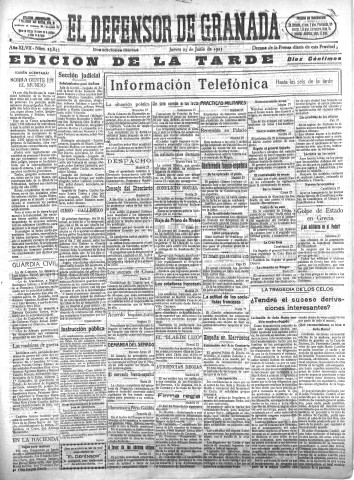 'El Defensor de Granada  : diario político independiente' - Año XLVII Número 23845 Ed. Tarde - 1925 Junio 25