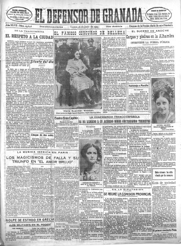 'El Defensor de Granada  : diario político independiente' - Año XLVII Número 23846 Ed. Mañana - 1925 Junio 26