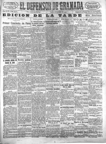 'El Defensor de Granada  : diario político independiente' - Año XLVII Número 23847 Ed. Tarde - 1925 Junio 26
