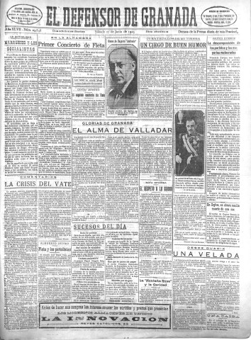 'El Defensor de Granada  : diario político independiente' - Año XLVII Número 23848 Ed. Mañana - 1925 Junio 27