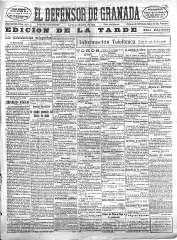 'El Defensor de Granada  : diario político independiente' - Año XLVII Número 23851 Ed. Tarde - 1925 Junio 29