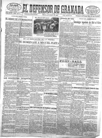 'El Defensor de Granada  : diario político independiente' - Año XLVII Número 23852 Ed. Mañana - 1925 Junio 30