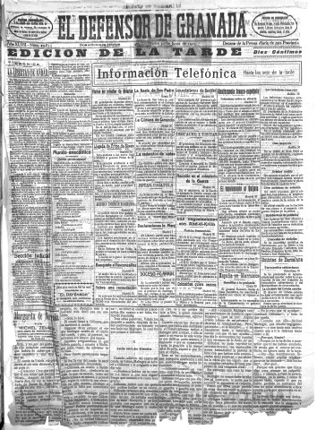 'El Defensor de Granada  : diario político independiente' - Año XLVII Número 23853 Ed. Tarde - 1925 Junio 30