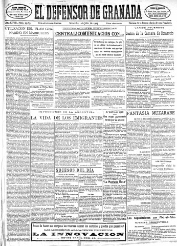 'El Defensor de Granada  : diario político independiente' - Año XLVII Número 23854 Ed. Mañana - 1925 Julio 01