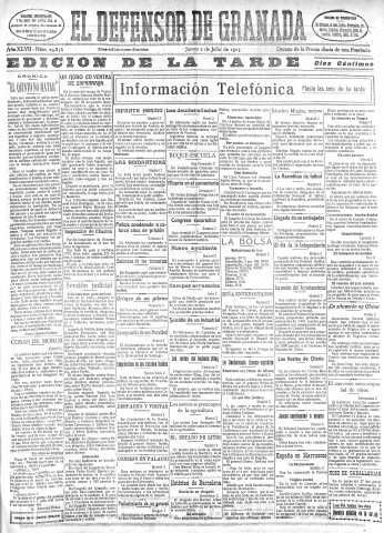 'El Defensor de Granada  : diario político independiente' - Año XLVII Número 23856 Ed. Tarde - 1925 Julio 02