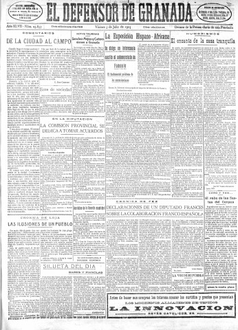 'El Defensor de Granada  : diario político independiente' - Año XLVII Número 23857 Ed. Mañana - 1925 Julio 03