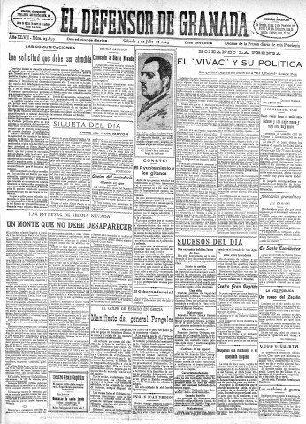 'El Defensor de Granada  : diario político independiente' - Año XLVII Número 23859 Ed. Mañana - 1925 Julio 04