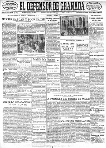 'El Defensor de Granada  : diario político independiente' - Año XLVII Número 23865 Ed. Mañana - 1925 Julio 08