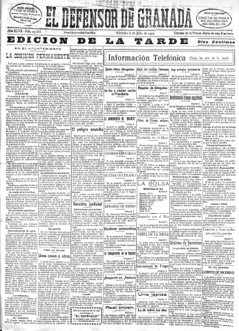 'El Defensor de Granada  : diario político independiente' - Año XLVII Número 23866 Ed. Tarde - 1925 Julio 08