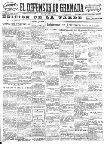 'El Defensor de Granada  : diario político independiente' - Año XLVII Número 23868 Ed. Tarde - 1925 Julio 09