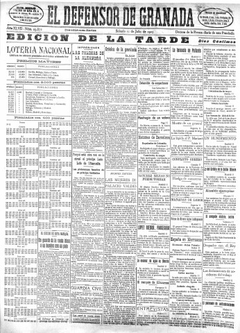 'El Defensor de Granada  : diario político independiente' - Año XLVII Número 23872 Ed. Tarde - 1925 Julio 11