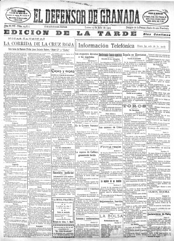 'El Defensor de Granada  : diario político independiente' - Año XLVII Número 23874 Ed. Tarde - 1925 Julio 13