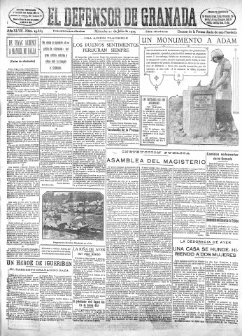 'El Defensor de Granada  : diario político independiente' - Año XLVII Número 23889 Ed. Mañana - 1925 Julio 22