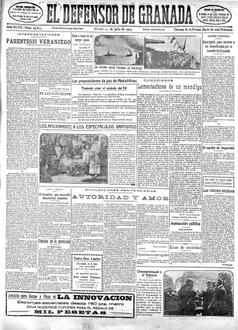 'El Defensor de Granada  : diario político independiente' - Año XLVII Número 23895 Ed. Mañana - 1925 Julio 25