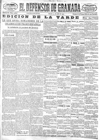 'El Defensor de Granada  : diario político independiente' - Año XLVII Número 23896 Ed. Tarde - 1925 Julio 25
