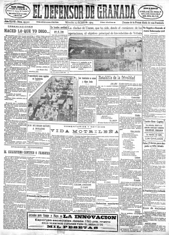 'El Defensor de Granada  : diario político independiente' - Año XLVII Número 23900 Ed. Mañana - 1925 Julio 29