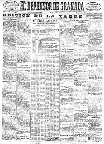 'El Defensor de Granada  : diario político independiente' - Año XLVII Número 23907 Ed. Tarde - 1925 Agosto 01