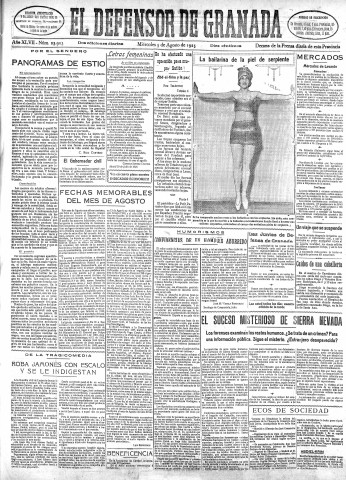 'El Defensor de Granada  : diario político independiente' - Año XLVII Número 23903 Ed. Mañana - 1925 Agosto 05
