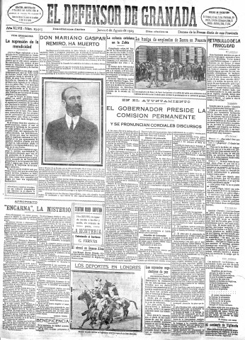 'El Defensor de Granada  : diario político independiente' - Año XLVII Número 23905 Ed. Mañana - 1925 Agosto 06