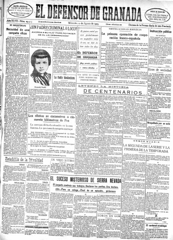 'El Defensor de Granada  : diario político independiente' - Año XLVII Número 23915 Ed. Mañana - 1925 Agosto 12