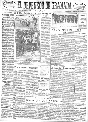 'El Defensor de Granada  : diario político independiente' - Año XLVII Número 23917 Ed. Mañana - 1925 Agosto 13
