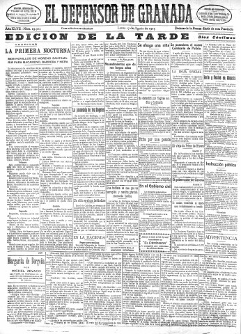 'El Defensor de Granada  : diario político independiente' - Año XLVII Número 23924 Ed. Tarde - 1925 Agosto 17