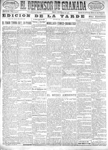 'El Defensor de Granada  : diario político independiente' - Año XLVII Número 23926 Ed. Tarde - 1925 Agosto 18