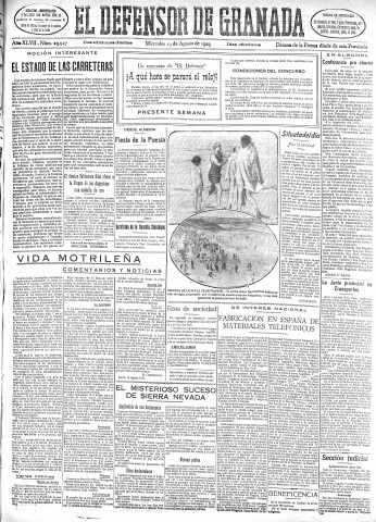'El Defensor de Granada  : diario político independiente' - Año XLVII Número 23927 Ed. Mañana - 1925 Agosto 19