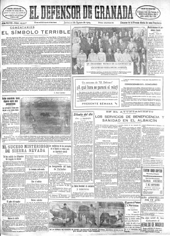 'El Defensor de Granada  : diario político independiente' - Año XLVII Número 23930 Ed. Mañana - 1925 Agosto 20