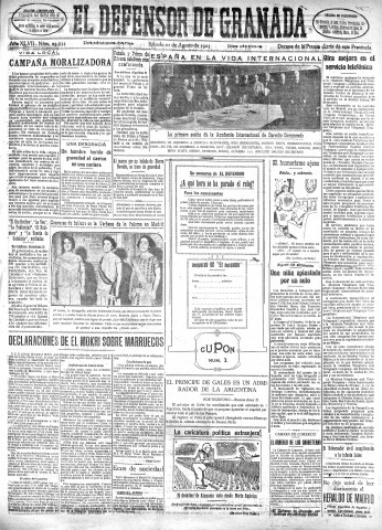 'El Defensor de Granada  : diario político independiente' - Año XLVII Número 23934 Ed. Mañana - 1925 Agosto 22