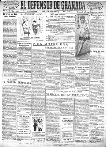 'El Defensor de Granada  : diario político independiente' - Año XLVII Número 23942 Ed. Mañana - 1925 Agosto 27