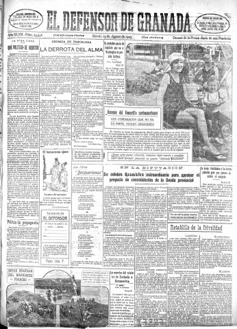 'El Defensor de Granada  : diario político independiente' - Año XLVII Número 23946 Ed. Mañana - 1925 Agosto 29