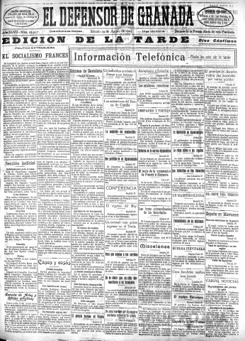 'El Defensor de Granada  : diario político independiente' - Año XLVII Número 23947 Ed. Tarde - 1925 Agosto 29
