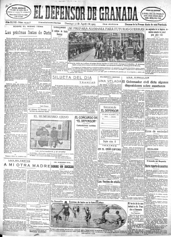 'El Defensor de Granada  : diario político independiente' - Año XLVII Número 23948 Ed. Mañana - 1925 Agosto 30