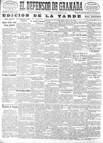 'El Defensor de Granada  : diario político independiente' - Año XLVII Número 23949 Ed. Tarde - 1925 Agosto 31