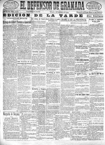 'El Defensor de Granada  : diario político independiente' - Año XLVII Número 23959 Ed. Tarde - 1925 Septiembre 05
