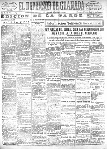 'El Defensor de Granada  : diario político independiente' - Año XLVII Número 23963 Ed. Tarde - 1925 Septiembre 08
