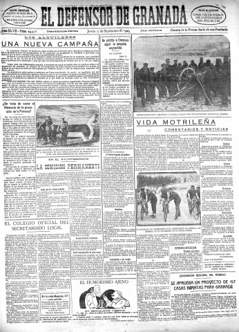 'El Defensor de Granada  : diario político independiente' - Año XLVII Número 23978 Ed. Mañana - 1925 Septiembre 17