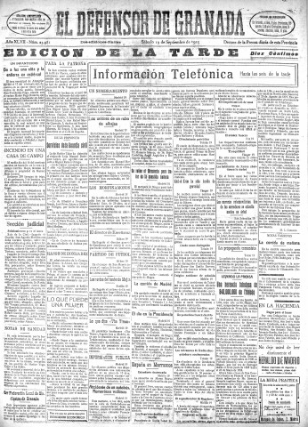 'El Defensor de Granada  : diario político independiente' - Año XLVII Número 23982 Ed. Tarde - 1925 Septiembre 19