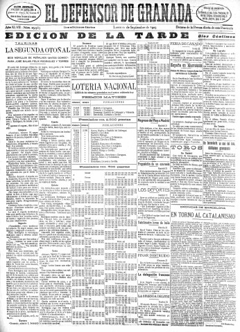 'El Defensor de Granada  : diario político independiente' - Año XLVII Número 23983 Ed. Tarde - 1925 Septiembre 21