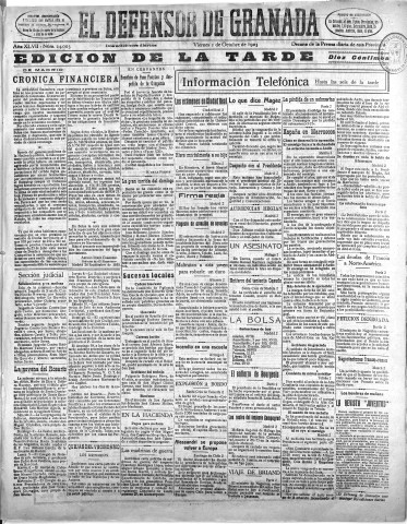 'El Defensor de Granada  : diario político independiente' - Año XLVII Número 24002 Ed. Tarde - 1925 Octubre 02