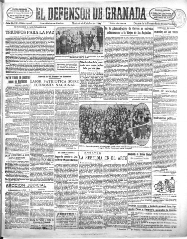 'El Defensor de Granada  : diario político independiente' - Año XLVII Número 24006 Ed. Mañana - 1925 Octubre 06