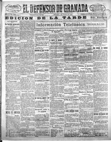 'El Defensor de Granada  : diario político independiente' - Año XLVII Número 24011 Ed. Tarde - 1925 Octubre 07