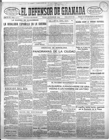 'El Defensor de Granada  : diario político independiente' - Año XLVII Número 24014 Ed. Mañana - 1925 Octubre 09