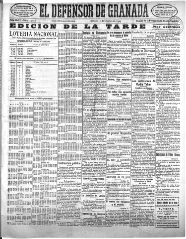 'El Defensor de Granada  : diario político independiente' - Año XLVII Número 24017 Ed. Tarde - 1925 Octubre 10