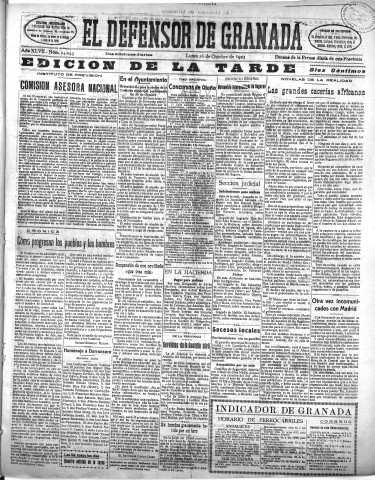 'El Defensor de Granada  : diario político independiente' - Año XLVII Número 24043 Ed. Tarde - 1925 Octubre 26