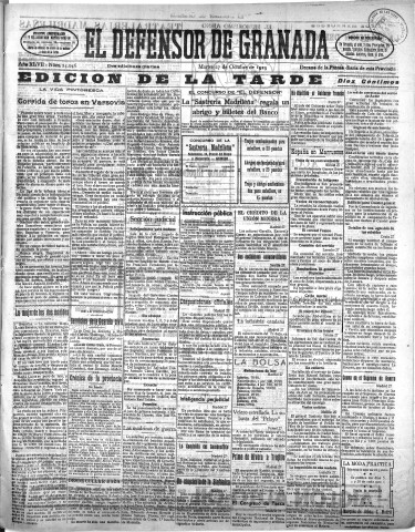 'El Defensor de Granada  : diario político independiente' - Año XLVII Número 24046 Ed. Tarde - 1925 Octubre 27