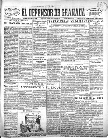 'El Defensor de Granada  : diario político independiente' - Año XLVII Número 24047 Ed. Mañana - 1925 Octubre 28