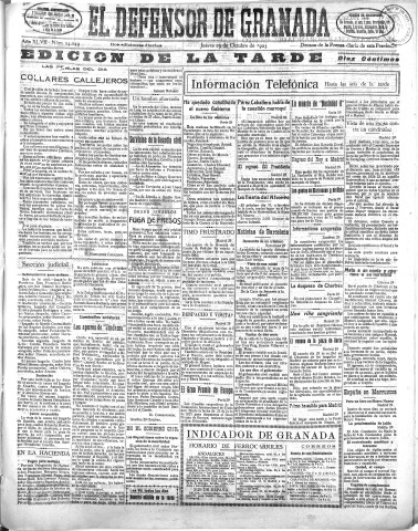 'El Defensor de Granada  : diario político independiente' - Año XLVII Número 24049 Ed. Tarde - 1925 Octubre 29